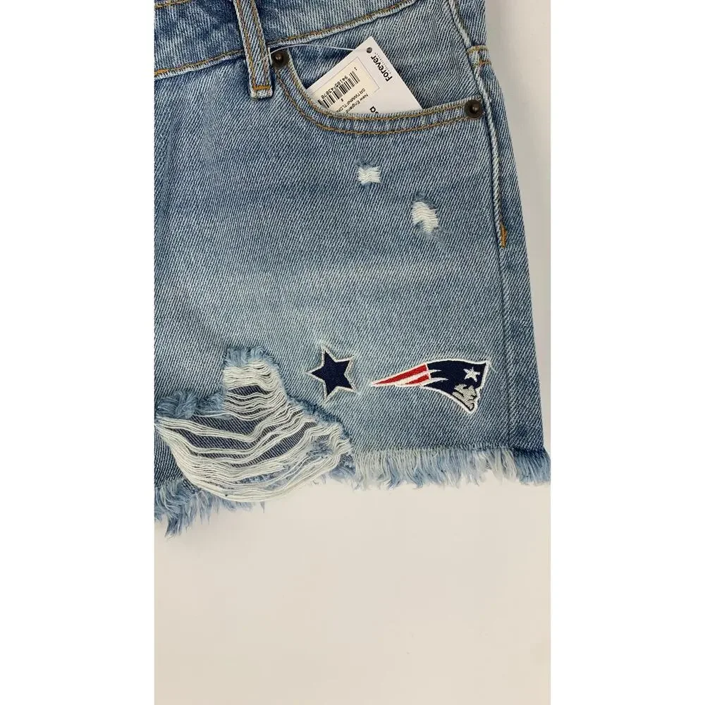 FOCO NFL Team Apparel New England Patriots Womens Small Team Logo Denim Shorts